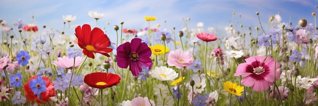 Blumenwiese Panorama Sommerblumen Hintergrund fur Entspannung Dia de nascimento e dia de sol