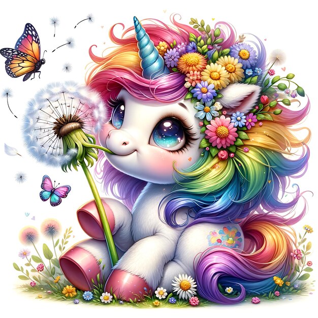 Blumige Aquarelle Einhorn Farbige Clipart Hintergrundillustration Vektor