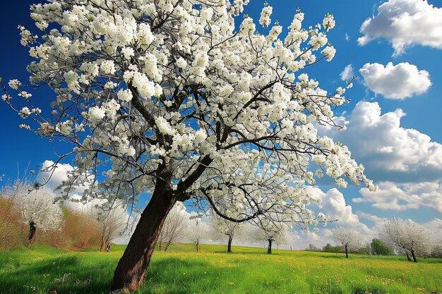 Blumige Landschaft mit blauem Himmel