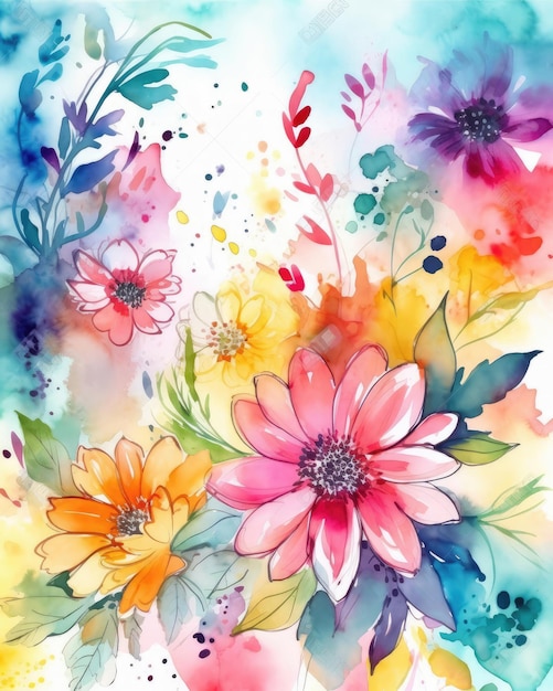 Blumige Tapeten-Aquarelle