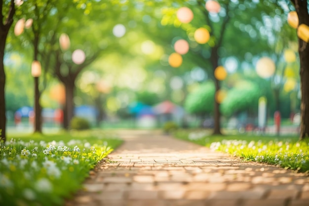 Blur Park mit Bokeh-Lichthintergrund Naturgarten Frühlings- und Sommersaison