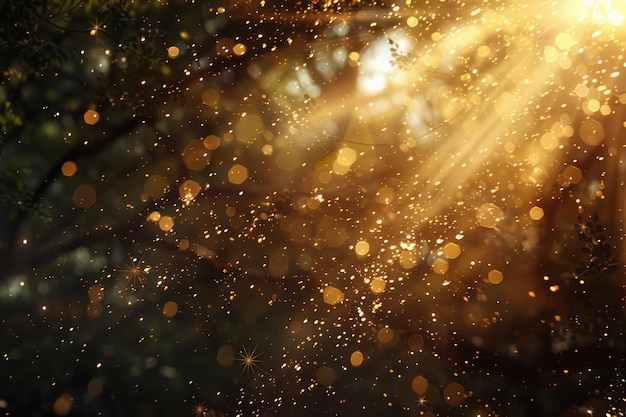 Foto blurred abstract photo of light burst among trees and glitter golden bokeh lights