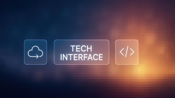 Foto blurred background with translucent api icons like a cloud and coding application programming interface api api programming