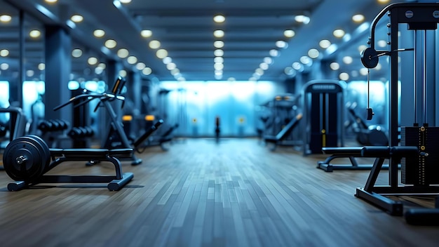 Foto blurry photo of modern gym with sports equipment and exercise machines concept gym sports equipment exercise machines blurry modern