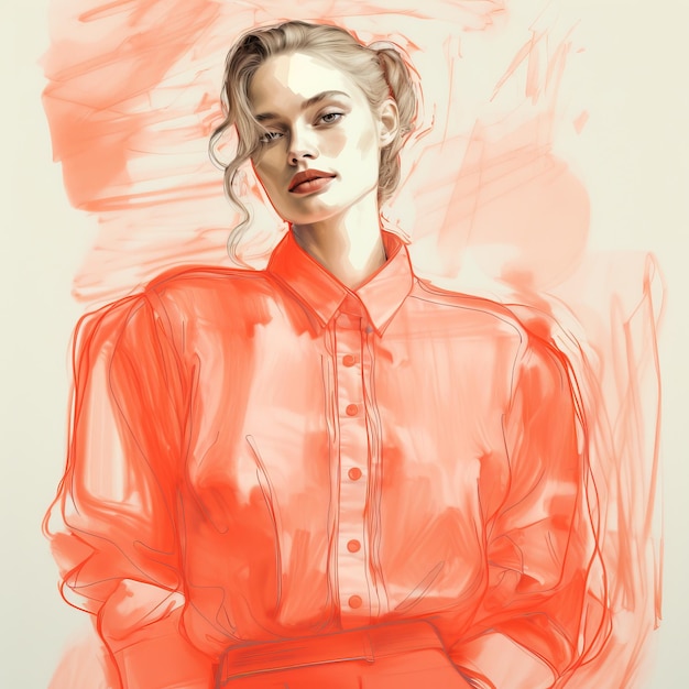 Blusa de estilo Bright Hand Sketch con fondo de coral