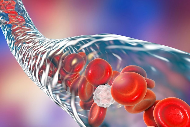Blutgefäß mit fließenden Erythrozyten und Leukozyten