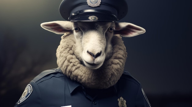 Foto bmovie ovelhas oficial de polícia fotorrealista com chapéu