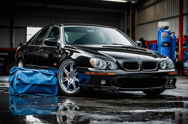 un BMW negro con el logotipo en el lado
