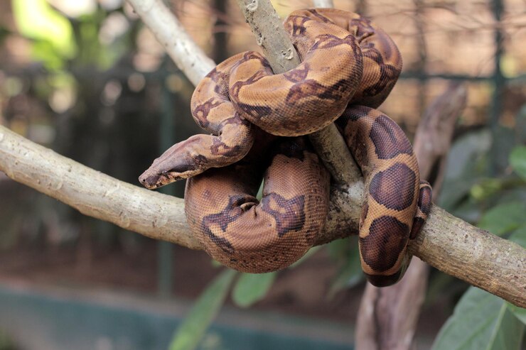 Foto boa constrictor también llamada boa de cola roja o boa común es una especie de serpiente no venenosa