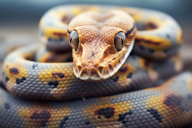 Boa enrollada con un enfoque en sus ojos