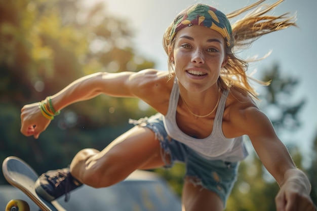 Board queens patinadora destacando el estilo de habilidad y la resiliencia de las mujeres que desafían las expectativas abrazando la emoción de la acera y la libertad del skatepark