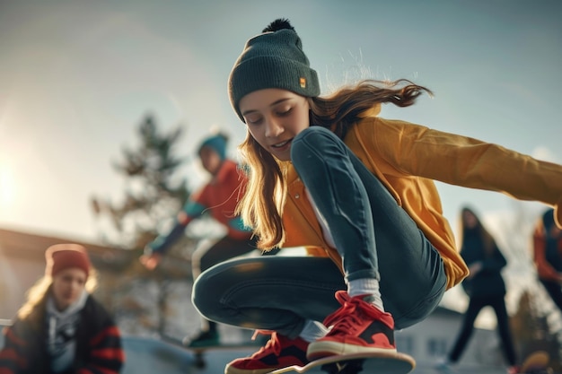 Board queens skateboarder feminina destacando o estilo de habilidade e resiliência de mulheres que desafiam as expectativas abraçando a emoção do pavimento e a liberdade do skatepark