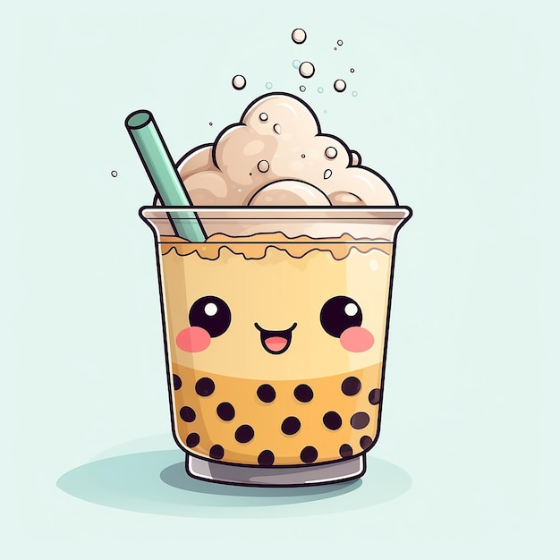 Foto boba tea delight ícones vetoriais adesivos e desenhos de desenhos animados bonitos