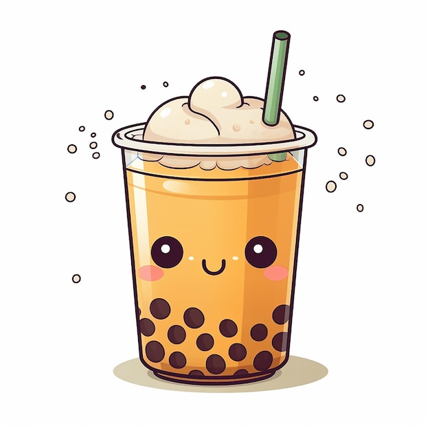 Foto boba tea delight vektor-ikonen aufkleber und niedliche cartoon-designs