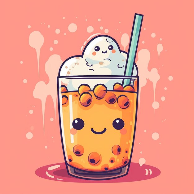 Foto boba tea delight vektor-ikonen aufkleber und niedliche cartoon-designs