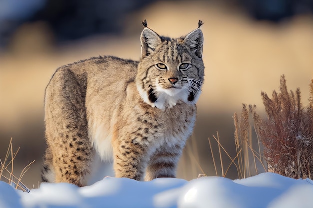 Bobcat en la nieve con su piel de punta