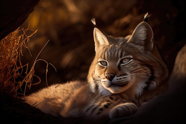 Bobcat tumbado en un rayo de sol disfrutando del calor