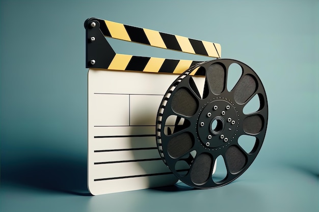 Bobina de carrete de película vintage y fondo de claqueta para diseño de cine