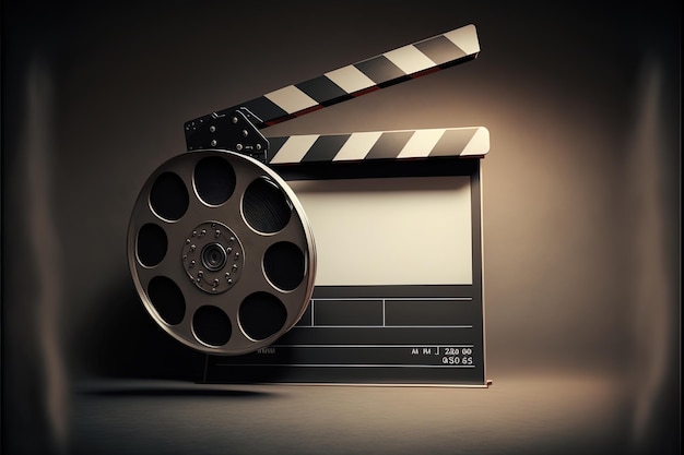Bobina de carrete de película vintage y fondo de claqueta para diseño de cine