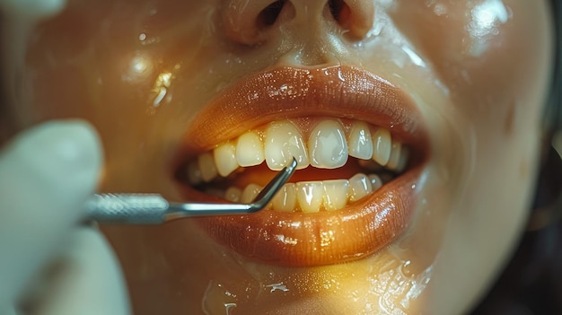 Foto boca de mulher rindo com grandes dentes sobre fundo azul