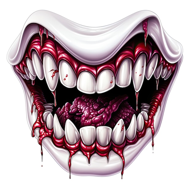 boca dientes vampiro colmillos Halloween ilustración aterrador horror diseño tatuaje vector aislado fantasía