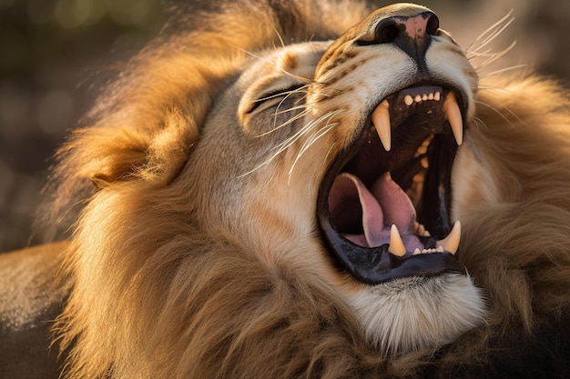 La boca de un león está abierta y la boca está abierta.