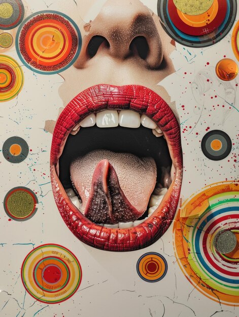 Foto la boca de una mujer está abierta con una lengua que sobresale.