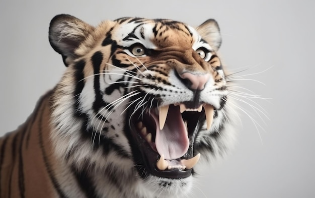 La boca de un tigre está abierta y la boca está abierta.