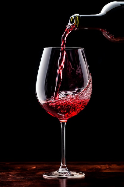 Foto boca de vino tinto sobre un fondo negro bebida de ia generativa
