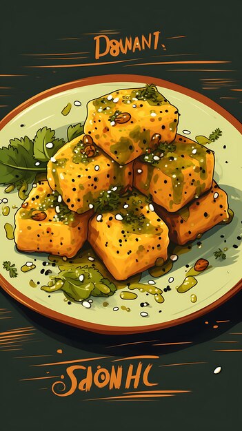 Bocadillo Dhokla con chutney verde y semillas de mostaza Sitio web de diseño de cultura culinaria fresca y de la India