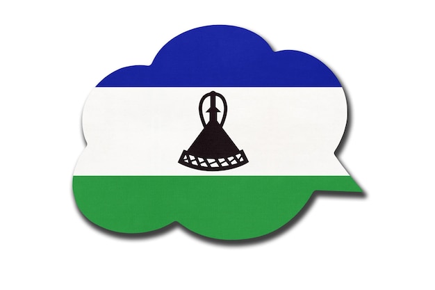 Bocadillo de diálogo 3D con bandera nacional aislado sobre fondo blanco. Habla y aprende el idioma sesotho. Símbolo del país de Lesotho. Signo de comunicación mundial.