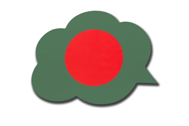 Bocadillo de diálogo 3D con la bandera nacional de Bangladesh aislado sobre fondo blanco. Habla y aprende el idioma bengalí. Símbolo del país de Bangladesh. Signo de comunicación mundial.