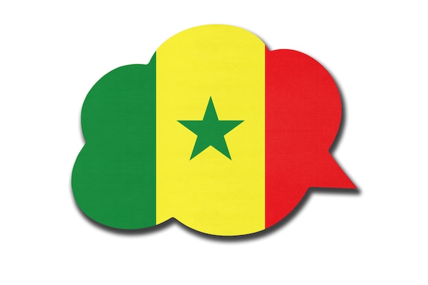 Foto bocadillo de diálogo 3d con la bandera nacional de senegal aislado sobre fondo blanco. habla y aprende el idioma. símbolo del país de senegal. signo de comunicación mundial.