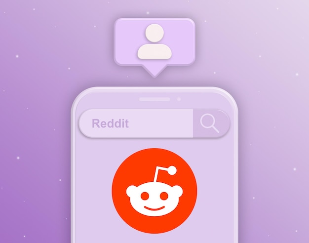 Bocadillo con icono de usuario por teléfono con red social de búsqueda reddit 3d