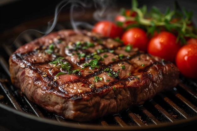 Un bocado de carne a la parrilla que hace que la boca se arrepienta presentado raro en un plato elegante