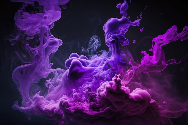 Las bocanadas de humo púrpura se mezclan caóticamente en un entorno abstracto sobre un fondo oscuro