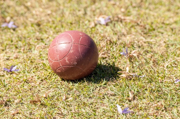 Bocce-Ball auf dem grünen Gras eines offenen Feldes, der für den Sport in Naples Florida bereit ist