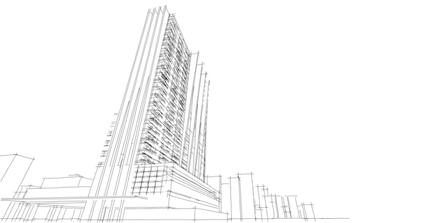 Foto boceto de arquitectura concepto de estructura metálica urbana edificio de estructura metálica ilustración 3d de la arquitectura