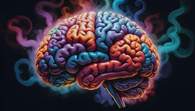 Foto un boceto del cerebro que muestra diferentes actividades en él