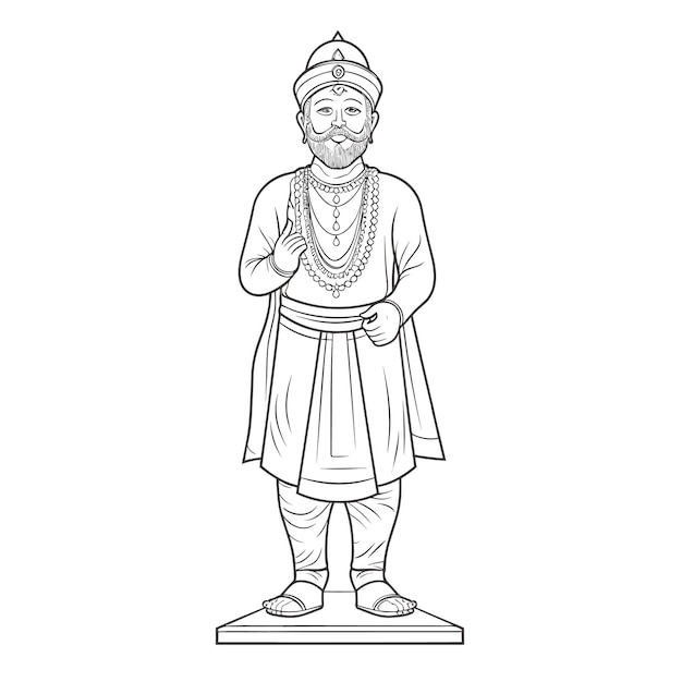 Foto boceto dibujado a mano arte de una sola línea para colorear página dibujo lineal día de shivaji