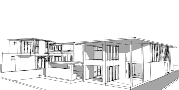 Boceto de dibujo arquitectónico abstracto, Ilustración