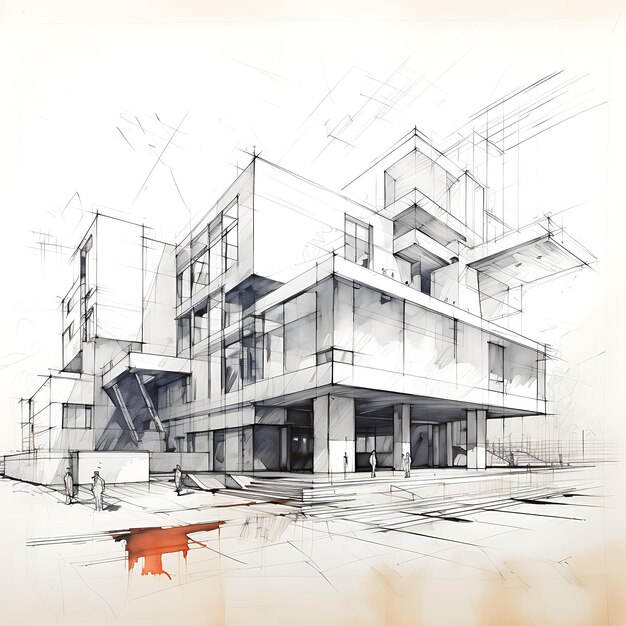 Foto boceto de dibujo arquitectónico