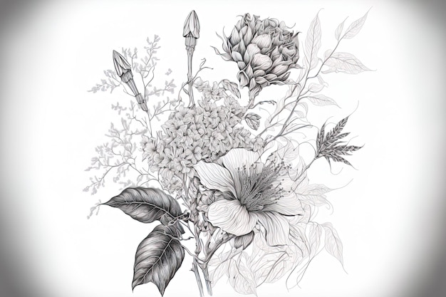 Un boceto floral dibujado a mano en forma de trama