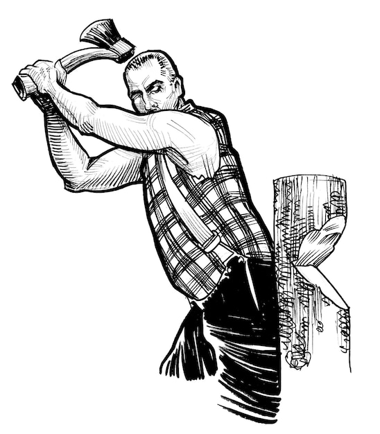 Un boceto de un hombre con un hacha.
