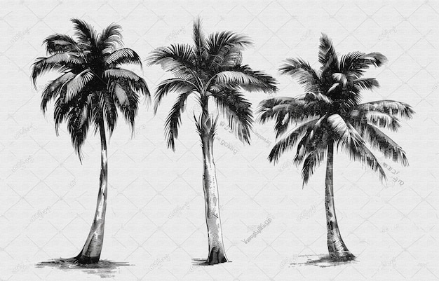 un boceto de palmeras con un dibujo de un dibujo en línea de palmeras
