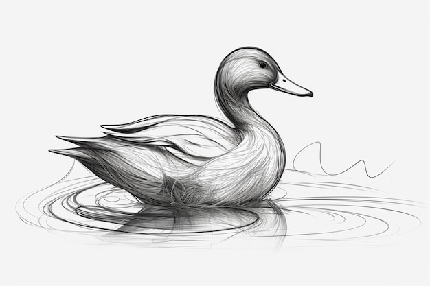 Un boceto de un pato en blanco y negro.