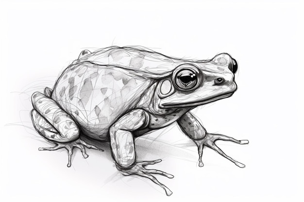 Un boceto de una rana con un contorno negro y un fondo blanco.