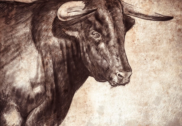 Boceto realizado con tableta digital de toro español