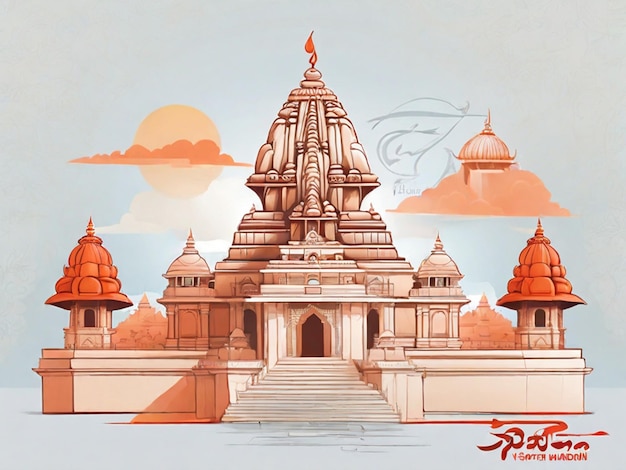 boceto del templo de Shri Ram Mandir en el lugar Ayodhyabirth Señor Rama con mano hindi