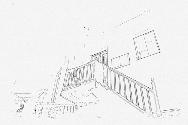 Boceto de vista panorámica de la ciudad de Mykonos Islas CícladasMykonos Grecia